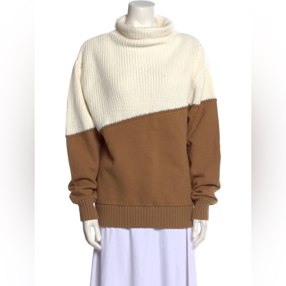 KITH Turtleneck Long Sleeve Sweatshirt Sweater knit brown white color block
